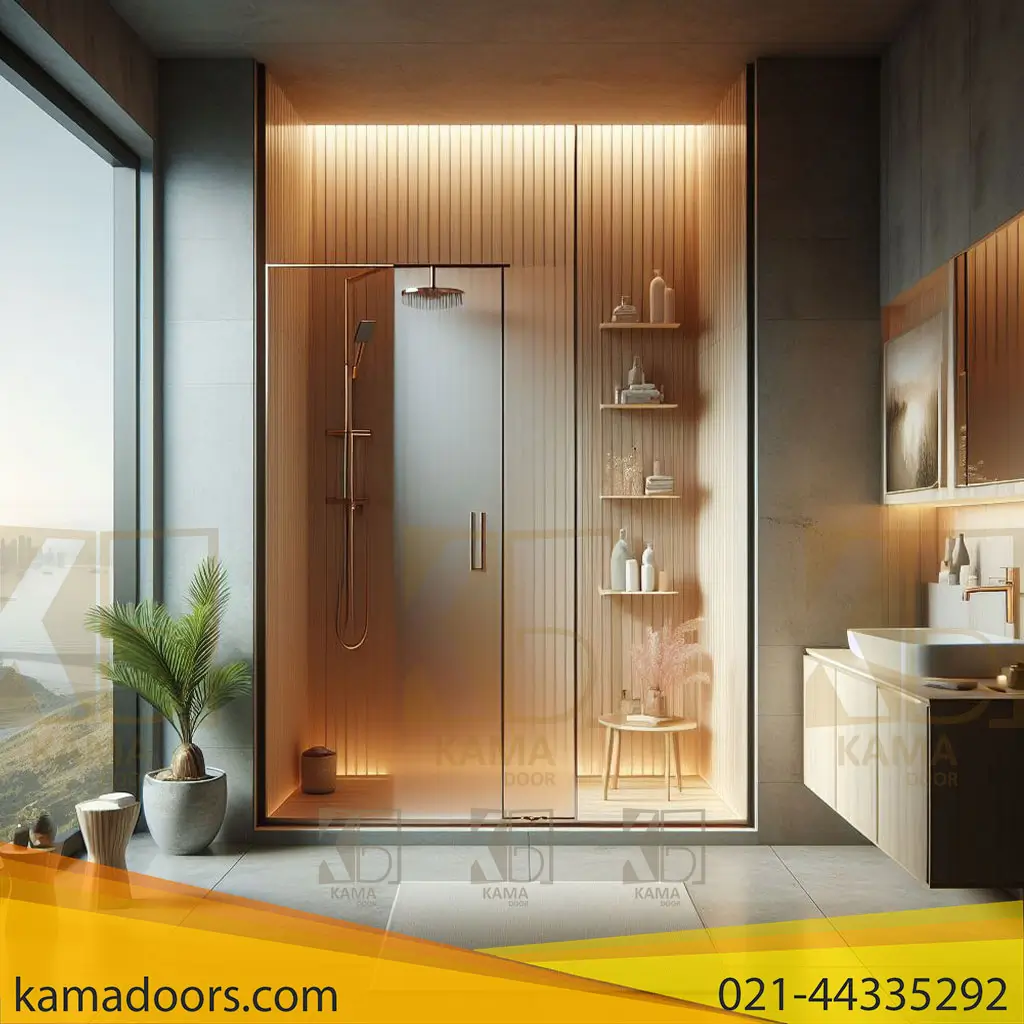 کابین دوش شیشه ای ساتینا کامادر که برای افزایش حریم خصوصی کمی مات شده است.