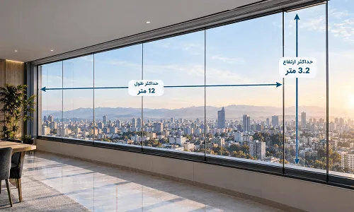 حداکثر عرض قابل اجرا شیشه بالکن